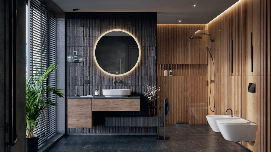 nowoczesna łazienka w kolorze czarnym